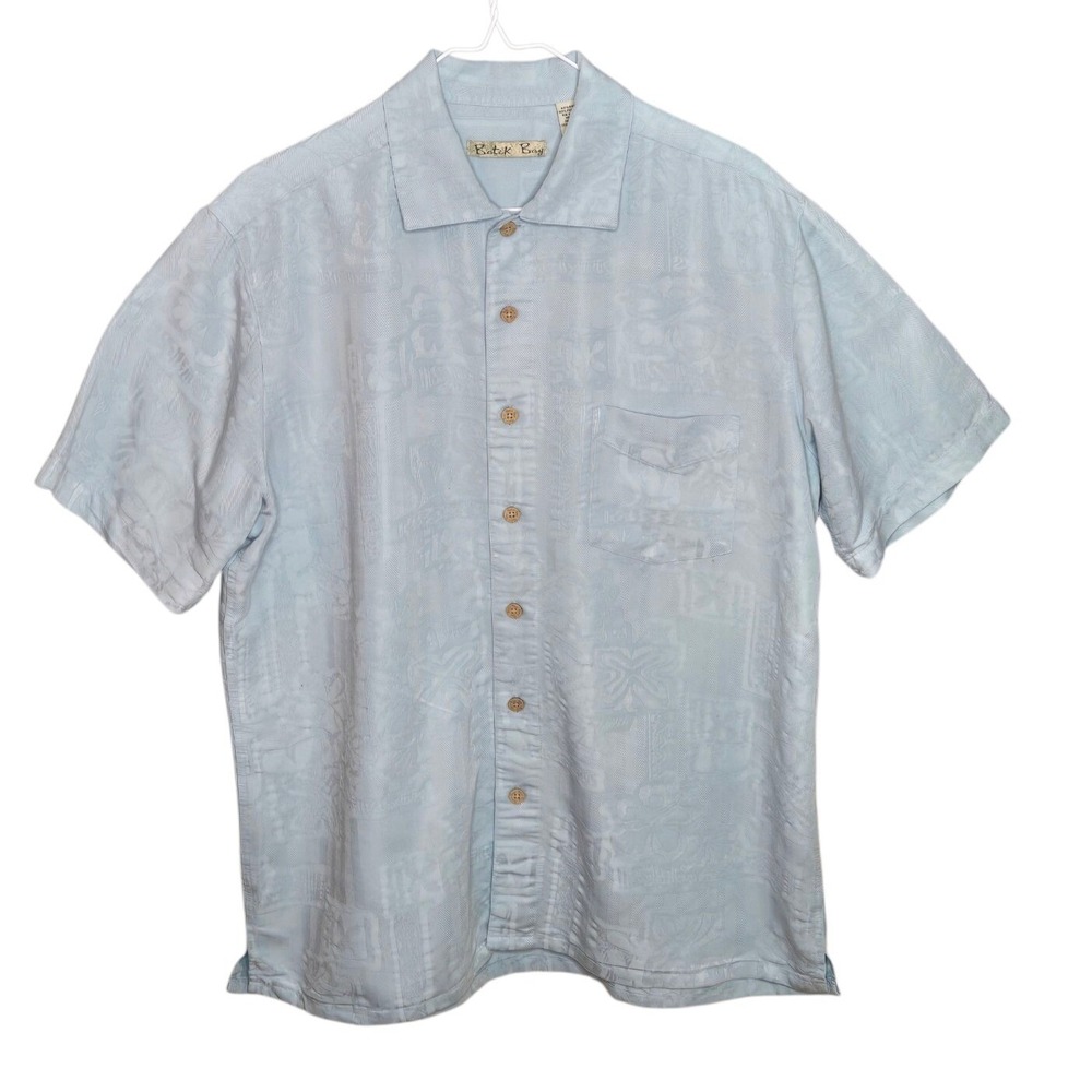 Hawaiian Shirt Tropical Print Vacation Resort Wear Summer Spring Light Blue L